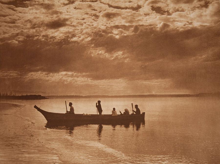 Magic Painting - Sunset on the Puget Sound , Native American by Edward Sheriff Curtis, 1868 - 1952 by Celestial Images
