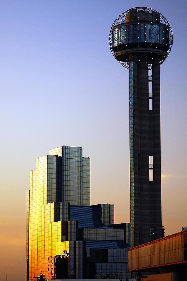 Sunset on the Reunion Tower Photograph by James Kirkikis