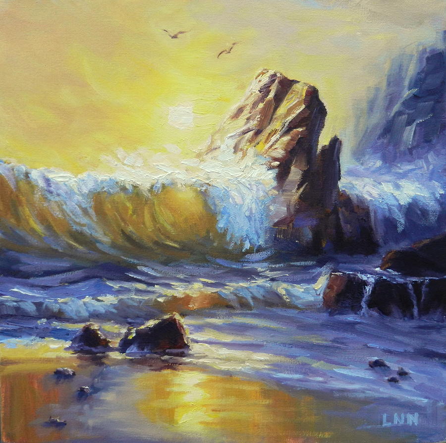 Sunset on the Rocks Painting by Ningning Li