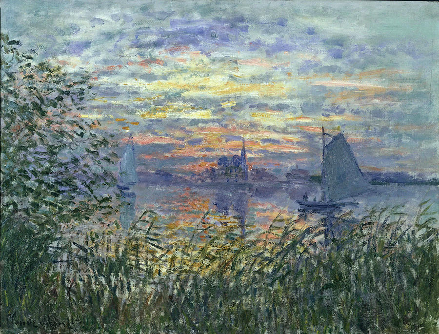 Sunset On The Seine, 1874 Painting by Claude Monet - Pixels Merch