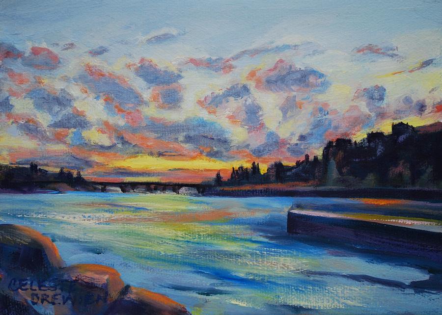 Seine Sunset Painting by Celeste Drewien
