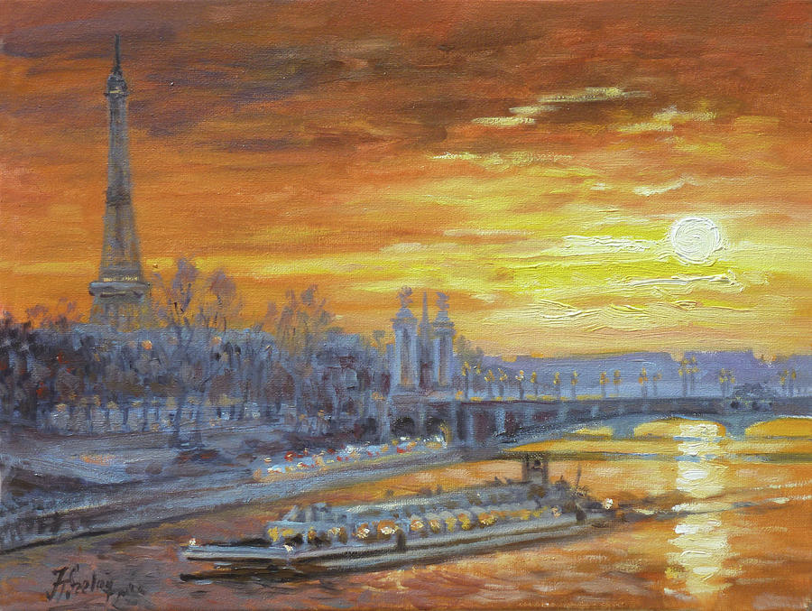 Sunset on the Seine, Paris Painting by Irek Szelag