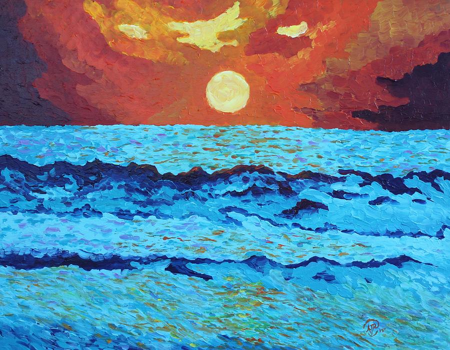 City Painting - Sunset on the water by Amber Ruehe