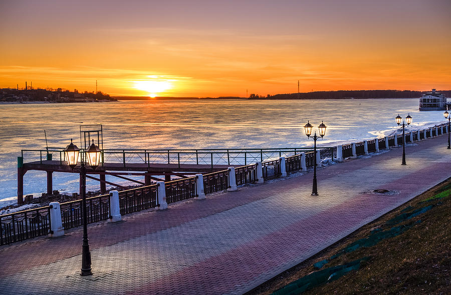 Sunset on Volga River Photograph by Alexey Stiop