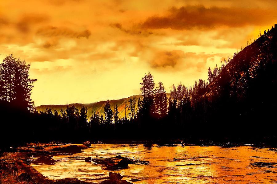 Sunset at  Yellowstone Lake Photograph by Jeanie Mann