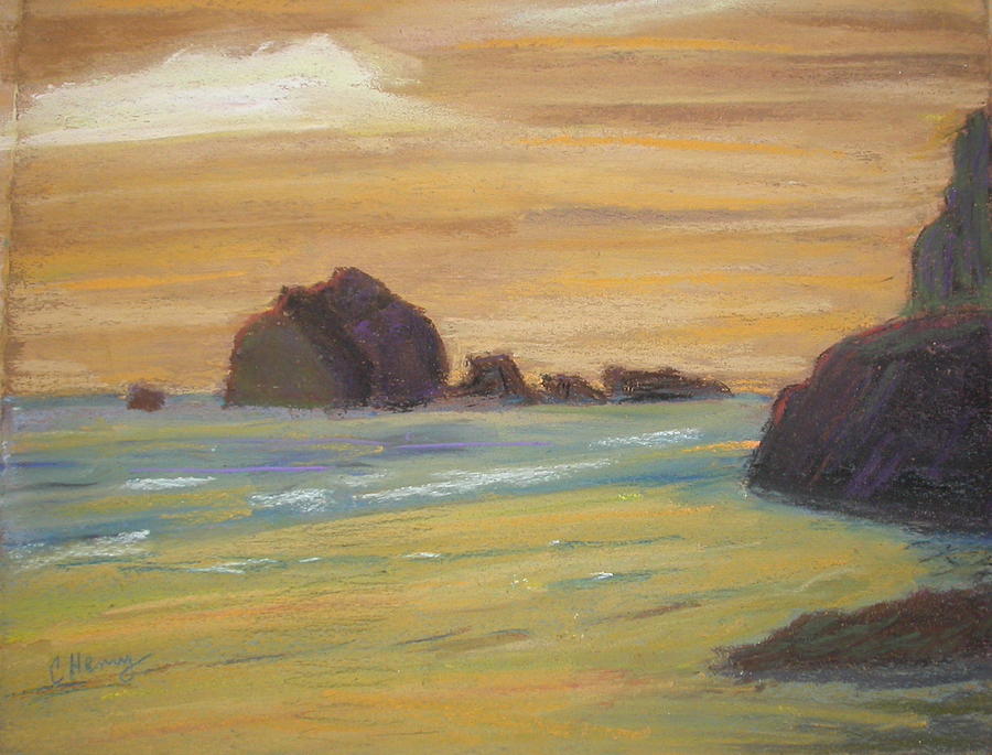 Sunset, Oregon Coast Painting by Caroline Henry
