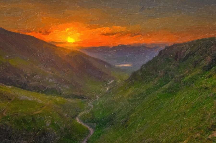 Sunset Over a valley in Kurdistan ca 2017 by Adam Asar Painting by Celestial Images