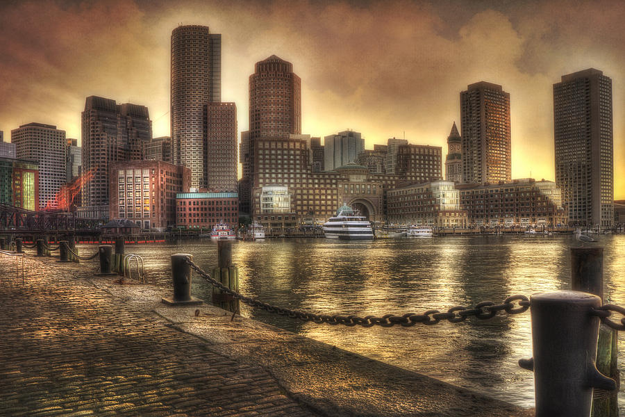 Boston Photograph - Sunset Over Boston Harbor Skyline by Joann Vitali