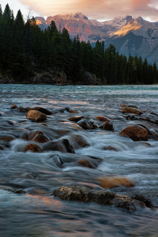 Sunset over Bow River in Banff National Park Photograph by Dave Dilli