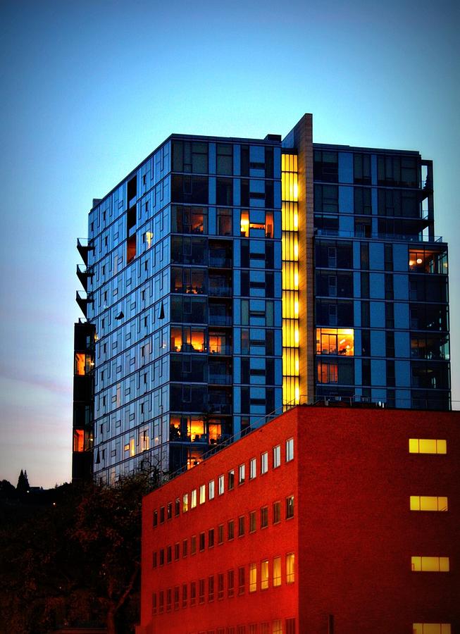Holiday Photograph - Sunset over buildings by Cathie Tyler