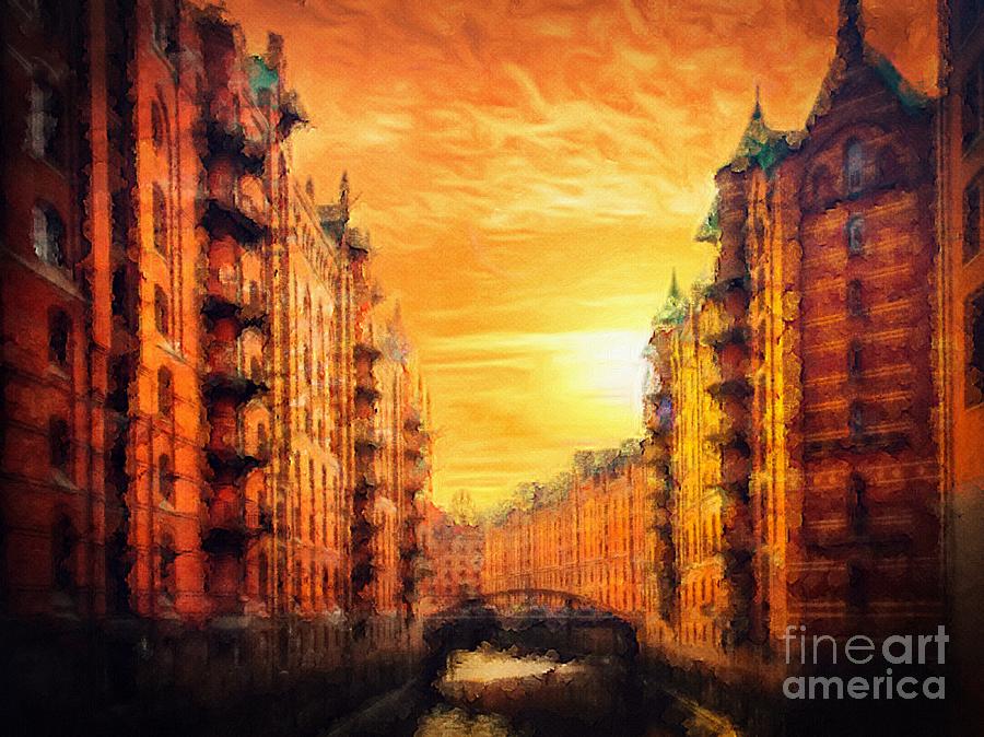 Sunset over canal Painting by Amy Cicconi