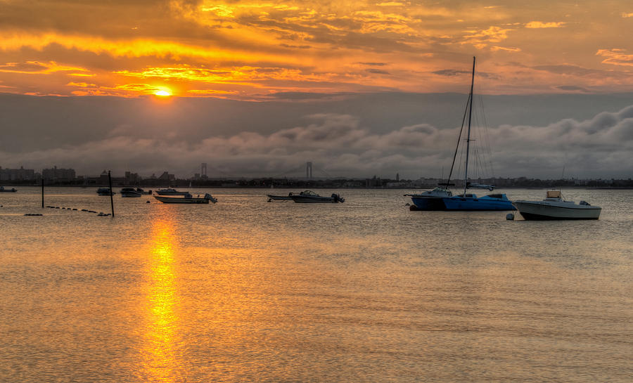 Sunset Photograph - Sunset Over Clouds And Boats by Mike  Deutsch