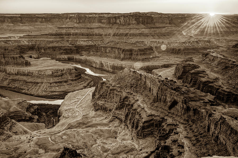 Sunset over Dead Horse Point - Moab Utah - Sepia Edition Photograph by Gregory Ballos