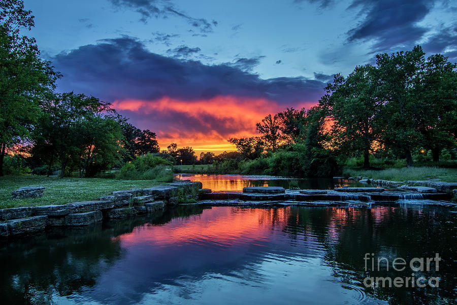 Sunset over Deer Lake in forest Park, St Louis, Missouri Photograph by Garry McMichael