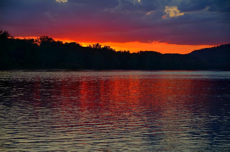 Sunset over Delaware River at Washington Crossing Photograph by Steven Richman