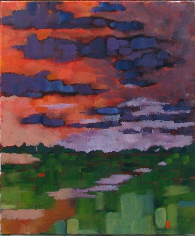 Sunset over Dutch polder Painting by Hans Van Weerd