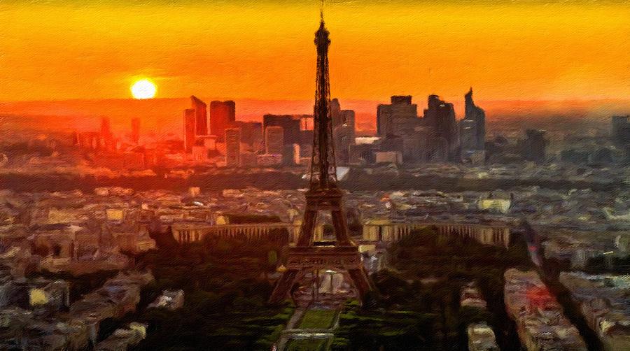 Sunset over Eiffel Tower Painting by Vincent Monozlay