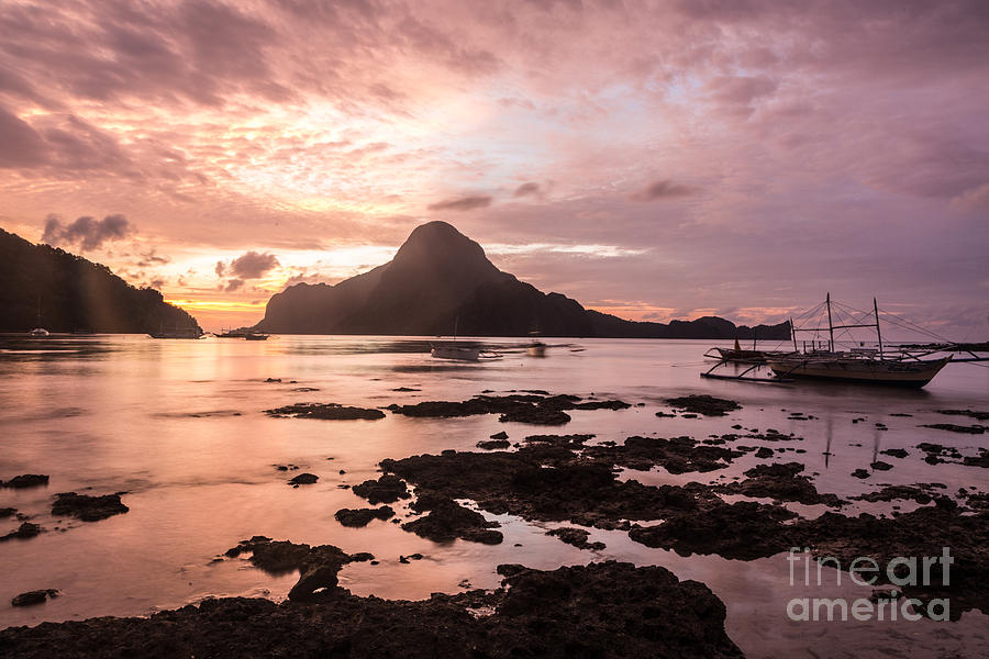 Sunset over El Nido bay in Palawan in the Philippines Photograph by Didier Marti