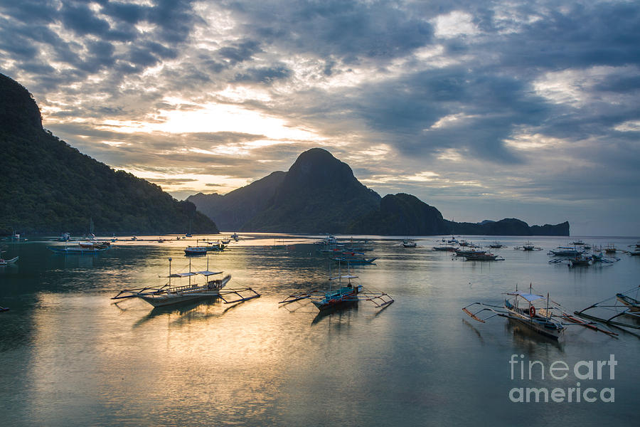 Sunset over El Nido bay in Palawan, Philippines Photograph by Didier Marti