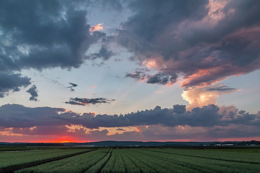 Sunset over farm fields Photograph by Tom Bushey - Fine Art America