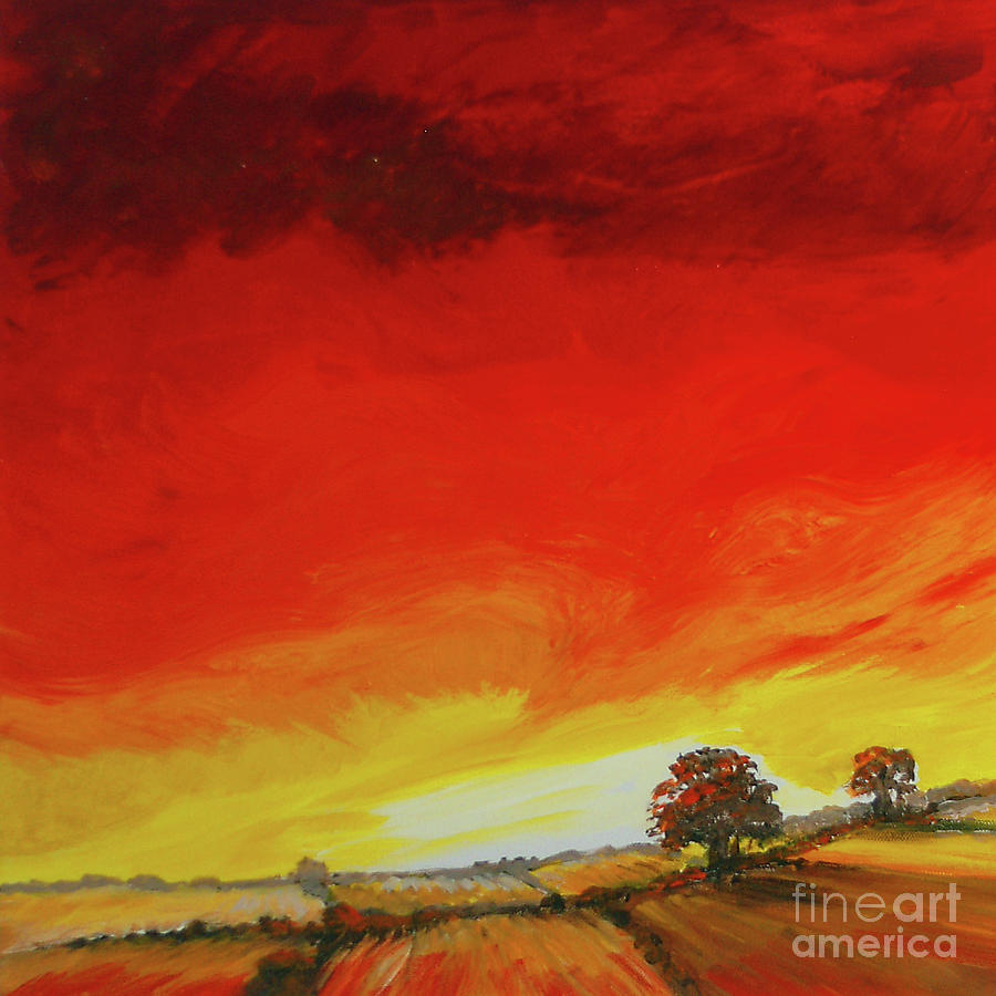 sunset field painting