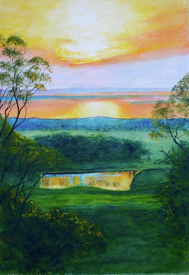 Sunset over French Island in Westernport Painting by Dai Wynn