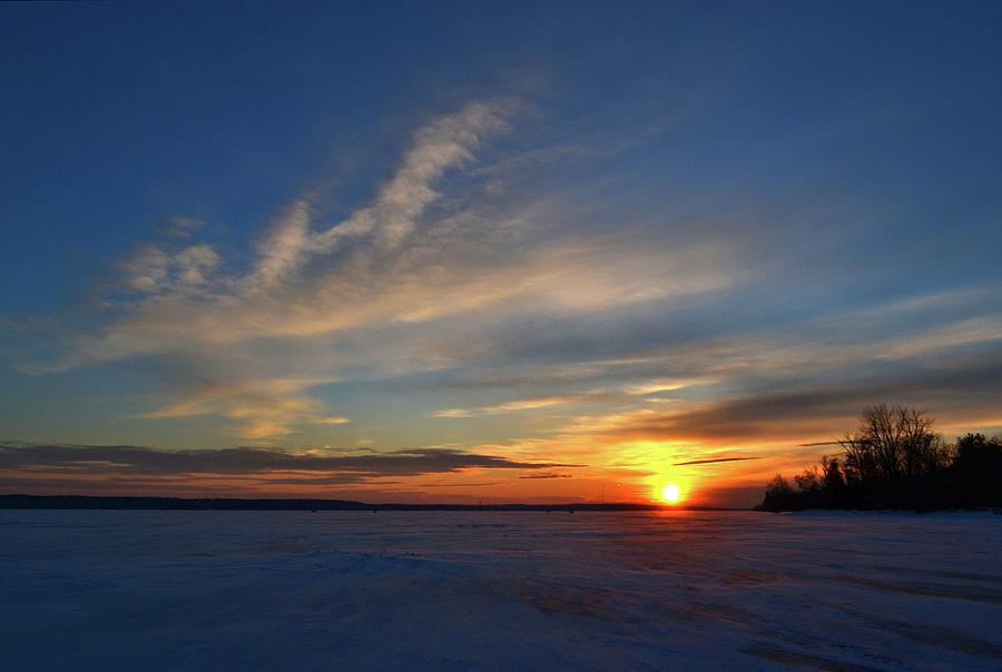Sunset Over Frozen Kempenfelt Bay  Photograph by Lyle Crump
