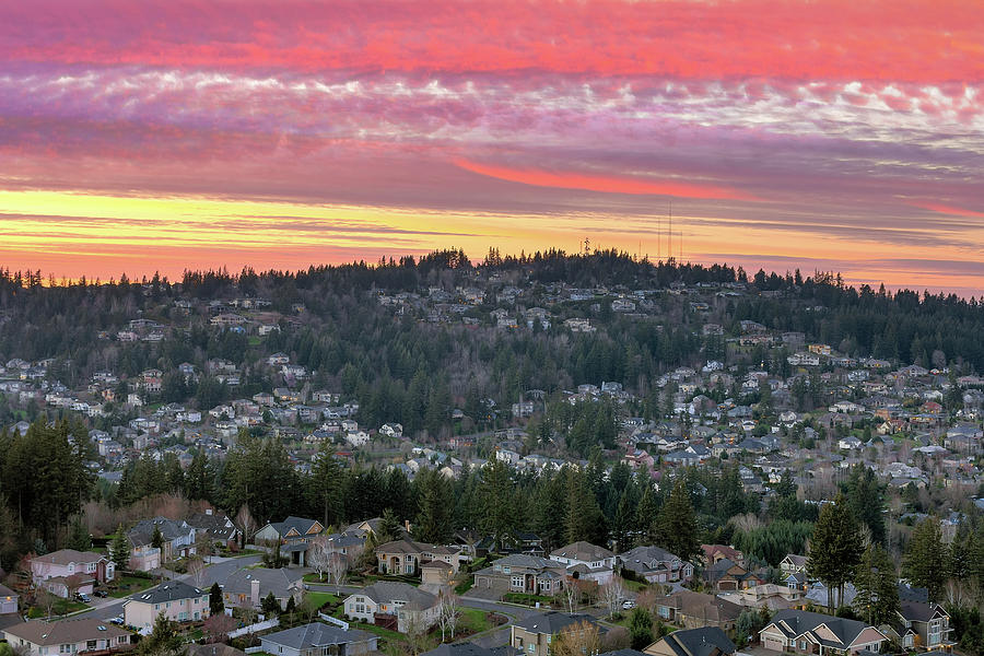 Sunset over Happy Valley Residential Neighborhood Photograph by David Gn