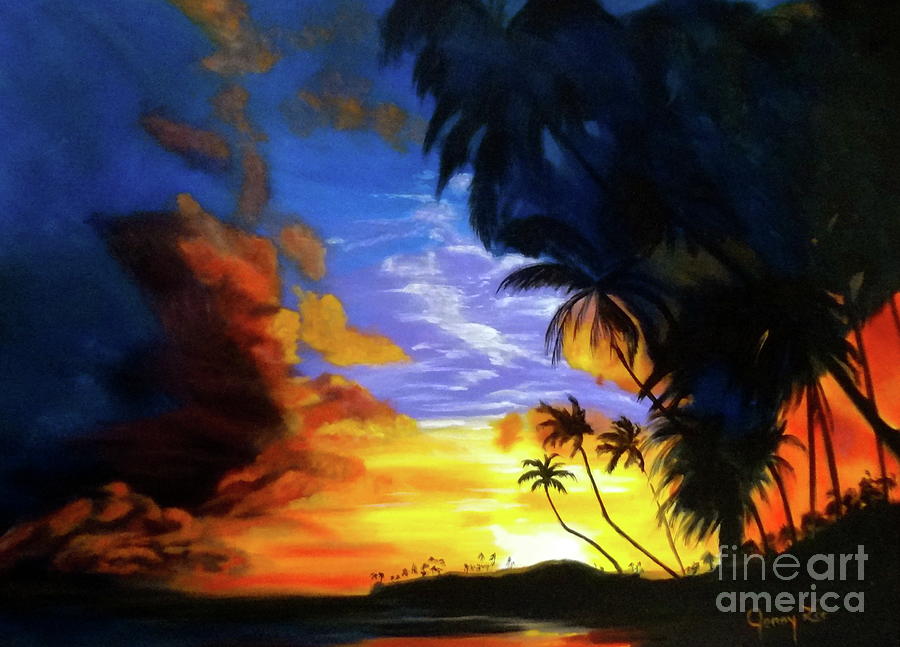 Sunset Over Honolulu Painting by Jenny Lee