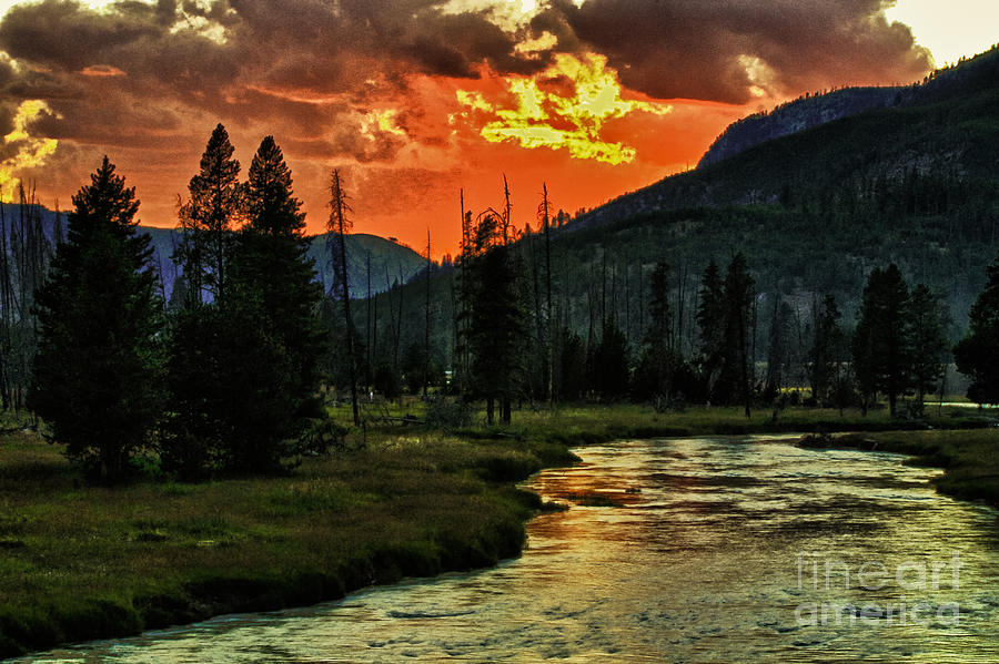 Yellowstone National Park Photograph - Sunset over Madison River by Edward R Wisell