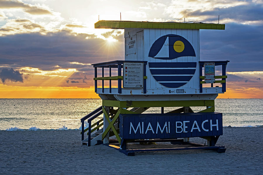 Sunset over Miami Beach Miami Lifeguard House Florida Photograph by Toby McGuire