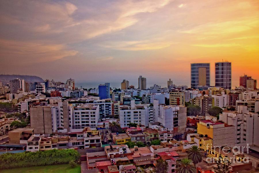 Sunset over Miraflores, Lima, Peru Photograph by Mary Machare