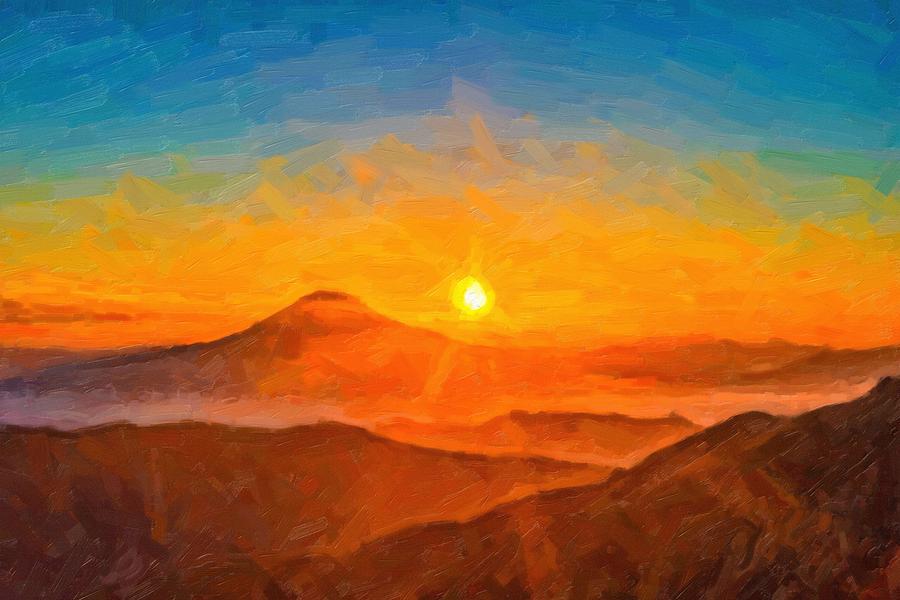 Sunset over Mt. Fuji ca 2017 by Adam Asar Painting by Celestial Images