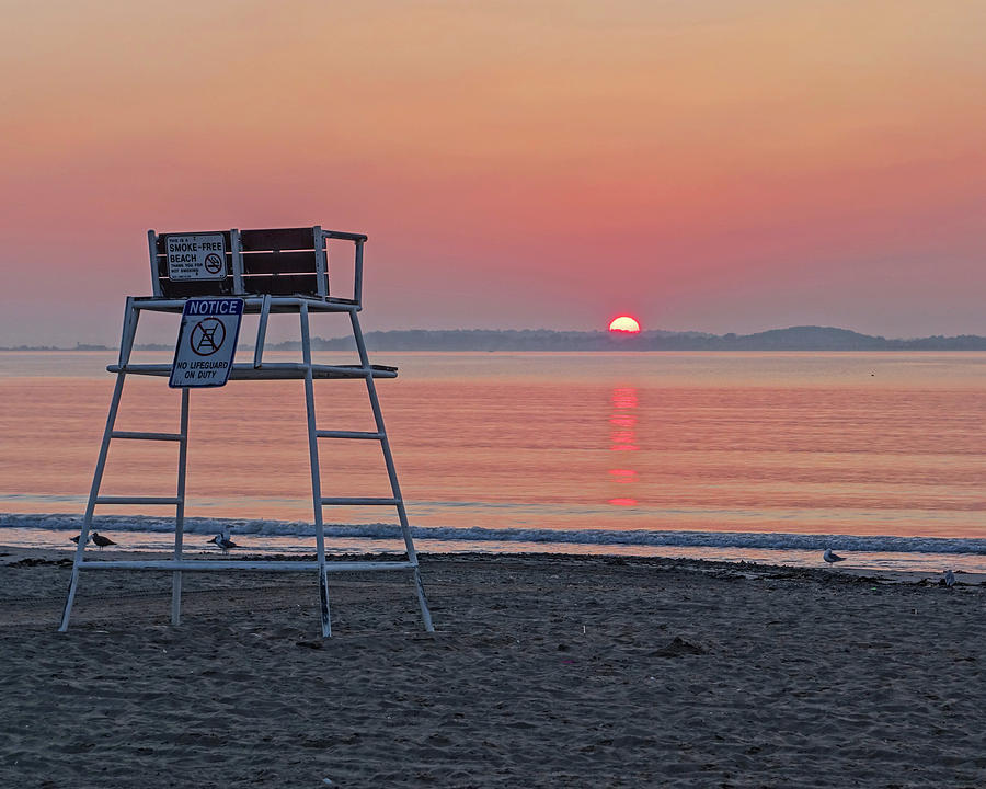 Sunset over Nahant from Revere Beach Lifeguard Chair Photograph by Toby McGuire