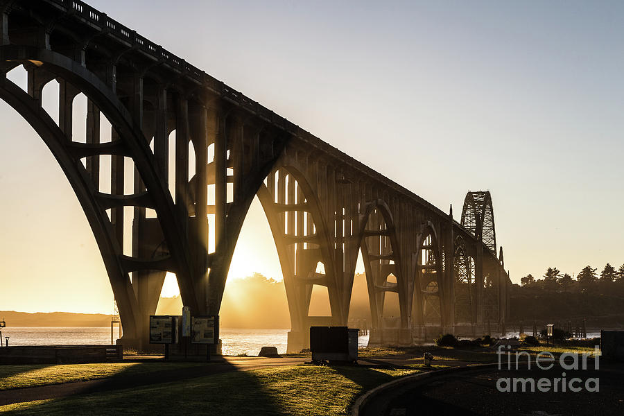 Sunset over Newport bridge in Oregon, USA Photograph by Didier Marti