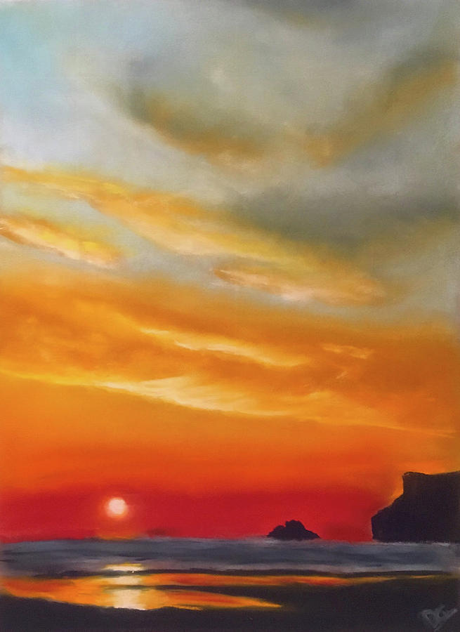 Sunset over Polzeath Pastel by Dave Griffiths
