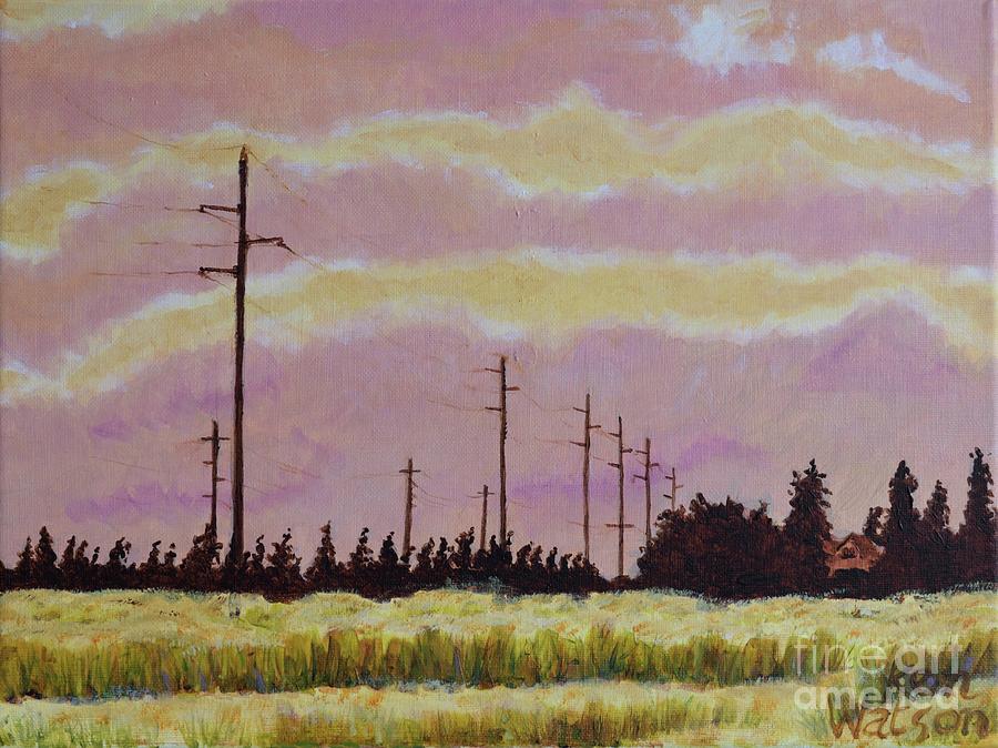 sunset powerline painting