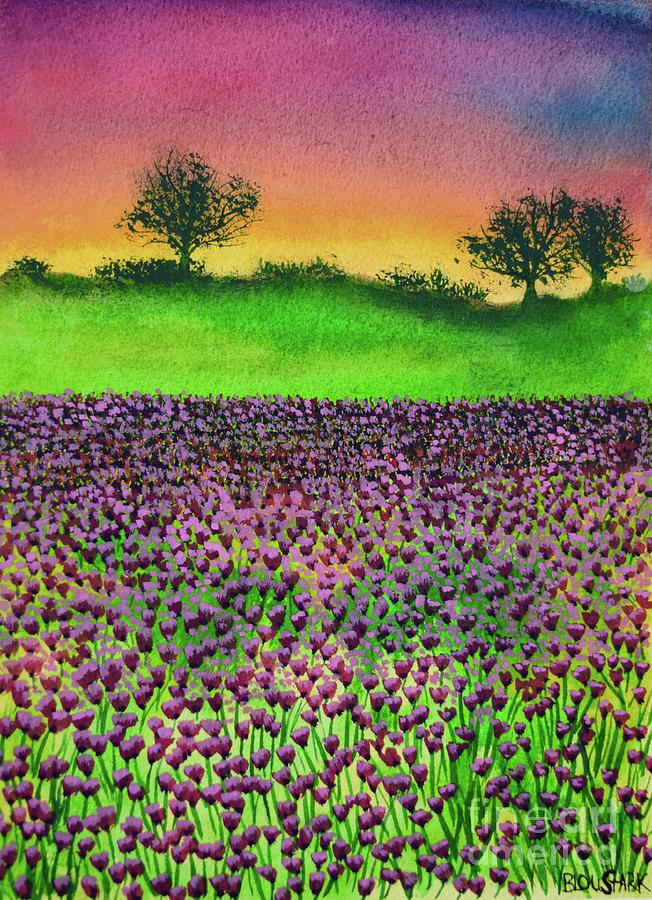 Sunset Over Purple Tulips  Painting by Barrie Stark