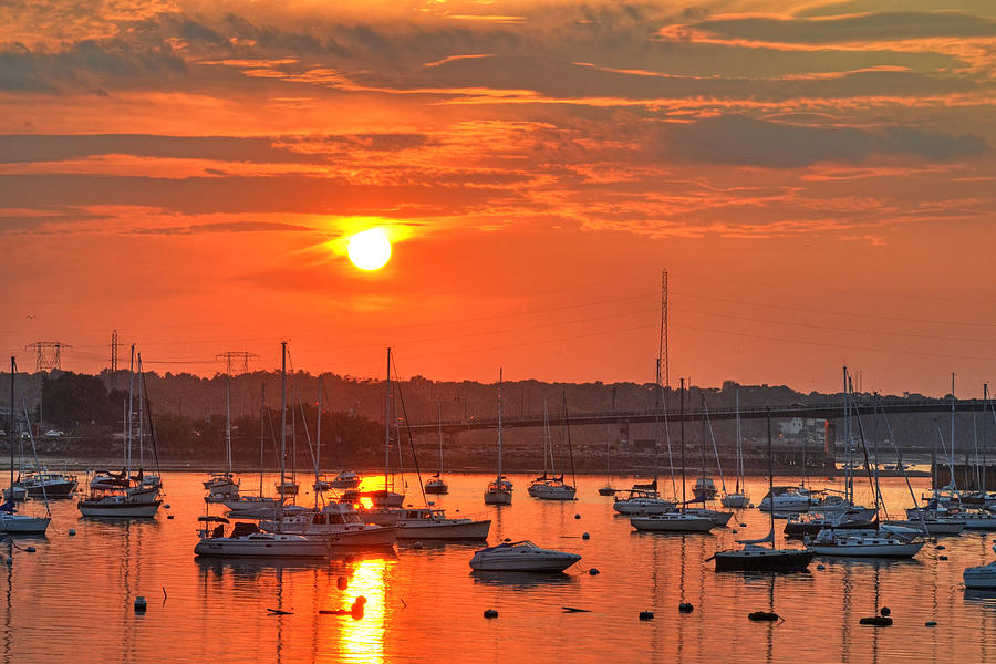 Sunset over Salem Harbor Salem Beverly bridge 2 Photograph by Toby McGuire