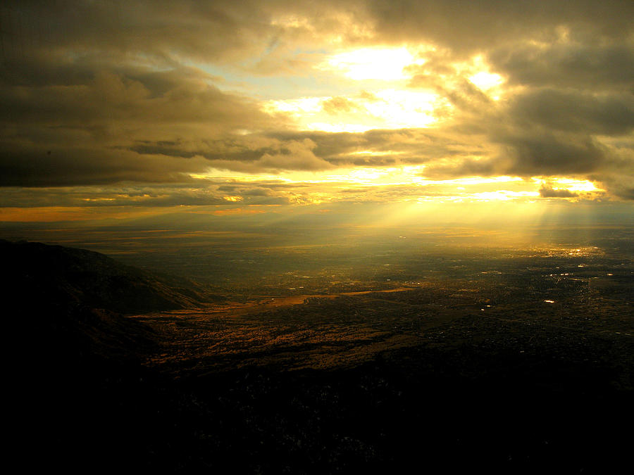 Sunset over Sandia Mountain Photograph by Debbie Karnes