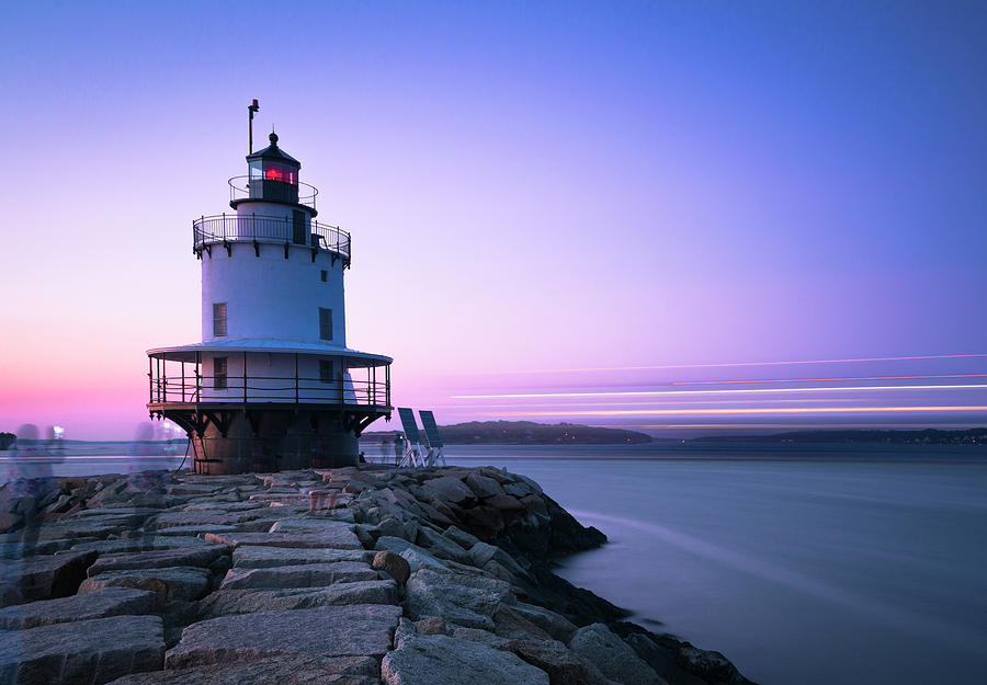 Sunset over Spring Breakwater Lighthouse in South Maine Photograph by Ranjay Mitra