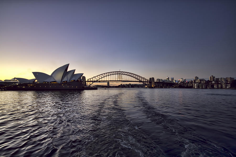 Sunset over Sydney Harbor Bridge and Sydney Opera House Photograph by Douglas Barnard