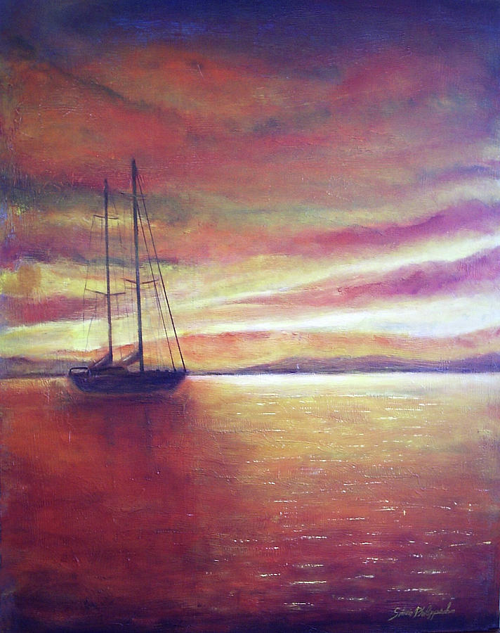 Sunset over the bay Painting by Silvia Philippsohn