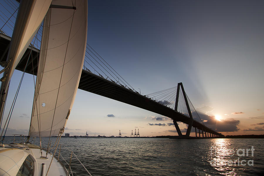 Charleston Sailing Photograph - Sunset Over the Cooper River Bridge Charleston SC by Dustin K Ryan