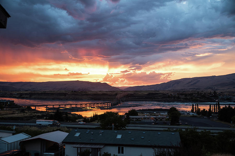 Sunset Over The Dalles Bridge No 2 Photograph by Tom Cochran