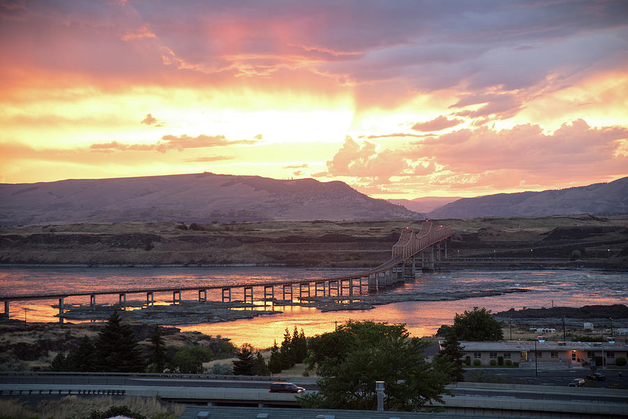 Sunset Over The Dalles Bridge No.1 Photograph by Tom Cochran