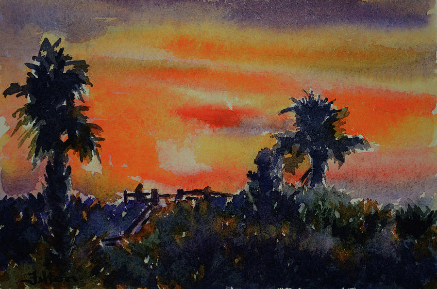 Sunset over the dunes 7-10-17 Painting by Julianne Felton