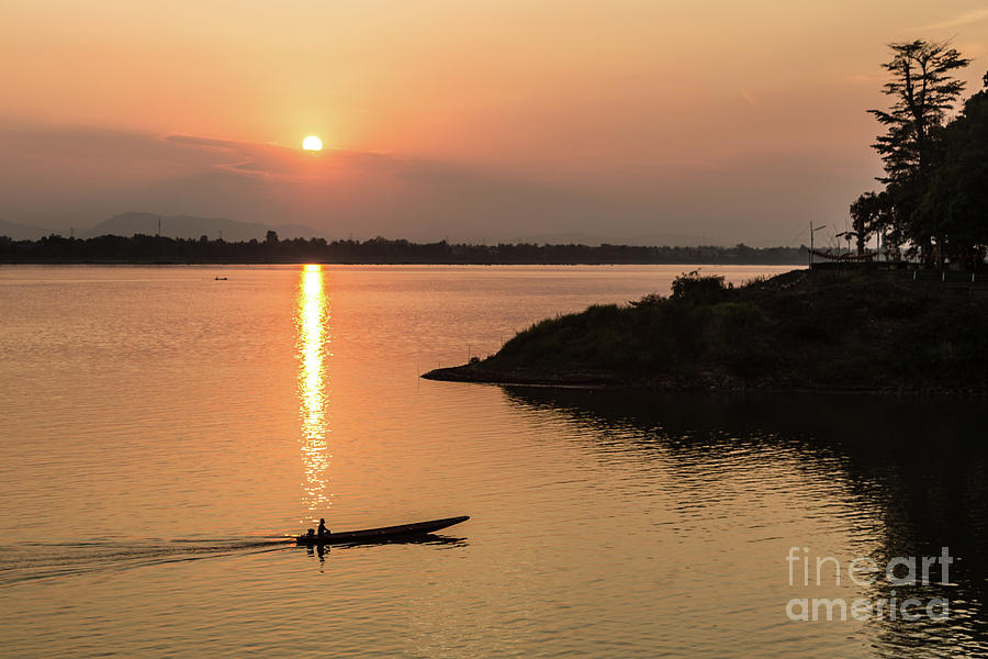 Sunset over the Mekong in Laos Photograph by Didier Marti