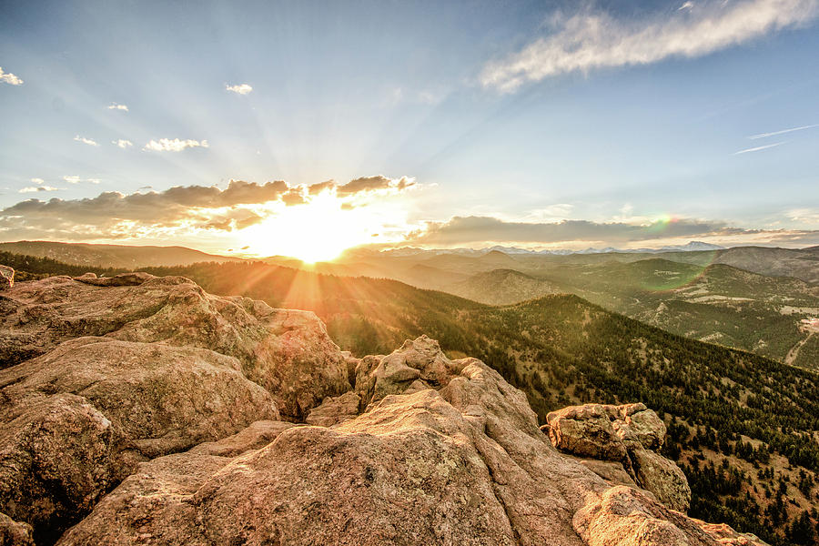 Sunset over the Mountains of Flaggstaff Road in Boulder, Colorad Photograph by Peter Ciro