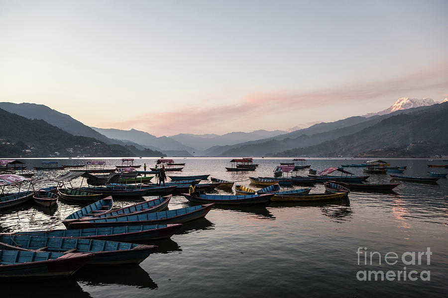 Sunset over the Phewa lake in Pokhara in Nepal Photograph by Didier Marti